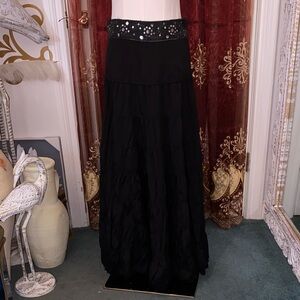 Vintage Black Tiered Sequin Bohemian Skirt XS